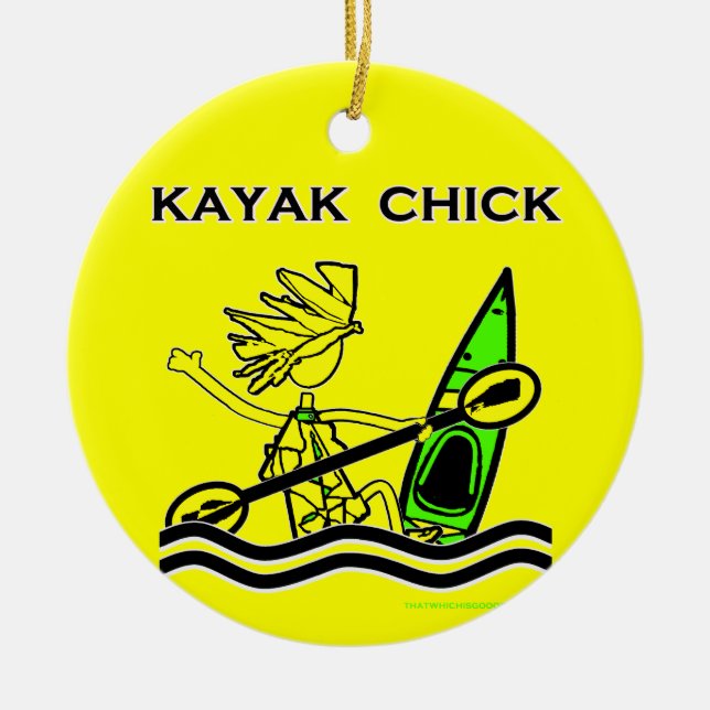 Ornamento De Cerâmica Kayak Chick Designs & Things (Frente)