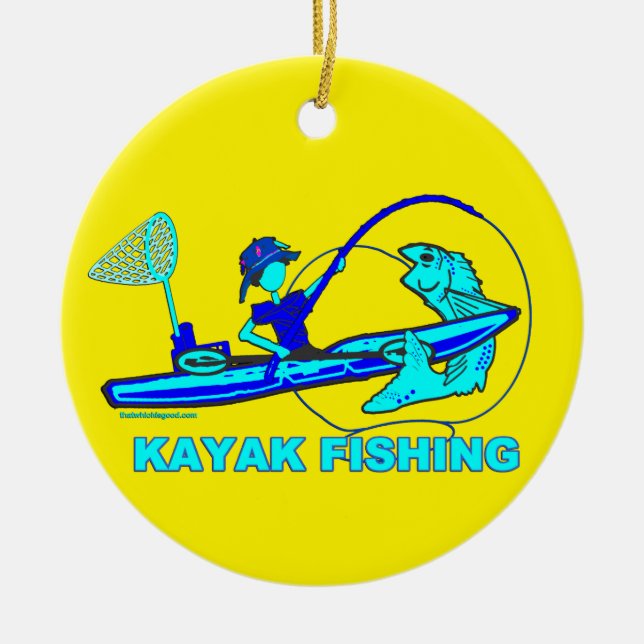 Ornamento De Cerâmica Kayak Pesca Royal Blue Aqua (Frente)