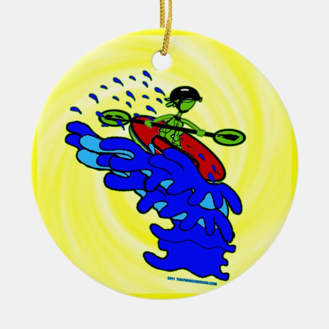 Ornamento De Cerâmica Kayak Sobre Camisas E Coisas Em Cascata (Frente)