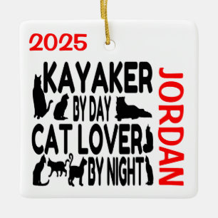 Ornamento De Cerâmica Kayaker ama Cats PERSONALIZADOS