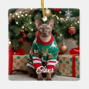 Ornamento De Cerâmica Keepoke Cornish Rex Cat Natal Personalizado