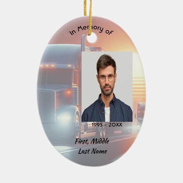 Ornamento De Cerâmica Keepsake Memorial Semi-Truck Tractor-trailer  (Verso)