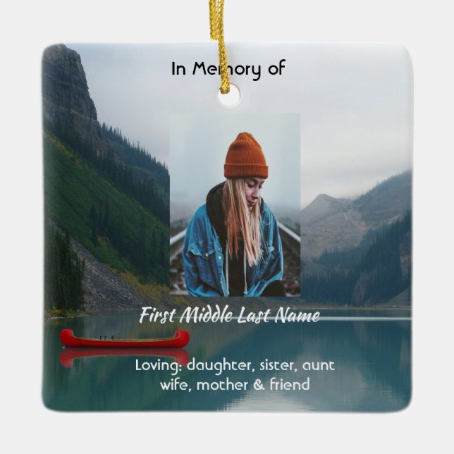 Ornamento De Cerâmica Keepsake Memorial Wilderness Lake Canoe (Frente)