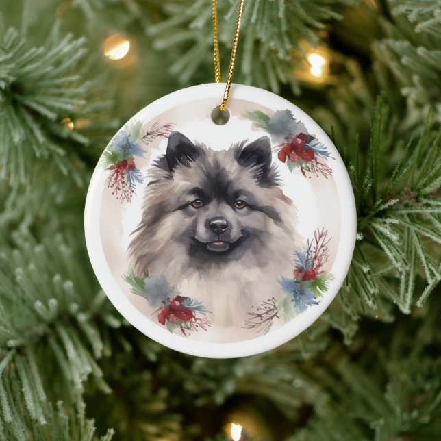 Ornamento De Cerâmica Keeshond Christmas Wreath Festivo Pup (Árvore)