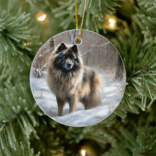 Ornamento De Cerâmica Keeshond Deixe-o nevar no Natal