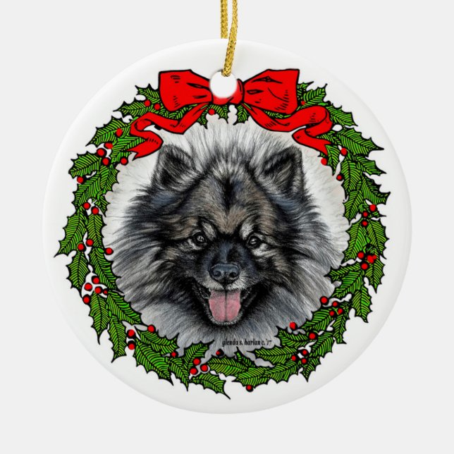 Ornamento De Cerâmica Keeshond Dog Art de Glenda S. Harlan (Frente)