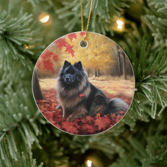 Ornamento De Cerâmica Keeshond em Autumn Leaves Cai Inspire (Árvore)