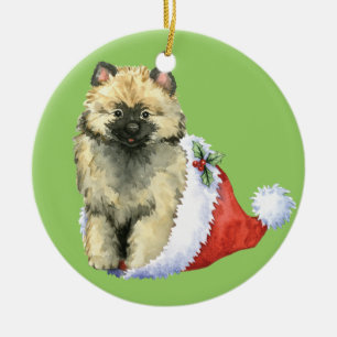Ornamento De Cerâmica Keeshond feliz de Howliday