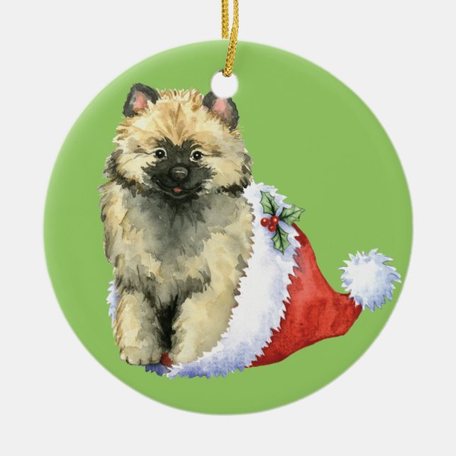 Ornamento De Cerâmica Keeshond feliz de Howliday (Frente)