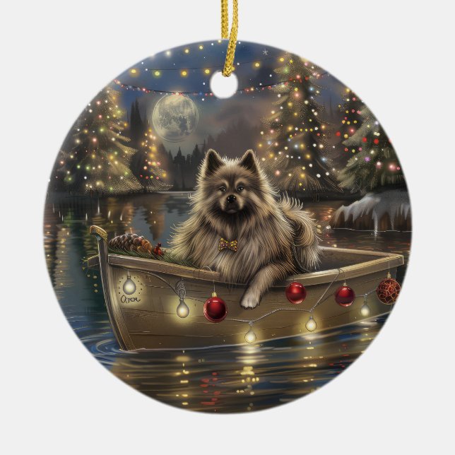 Ornamento De Cerâmica Keeshond Natal Festivo Voyage (Frente)