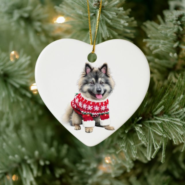 Ornamento De Cerâmica Keeshond no Sweater de Natal (Árvore)