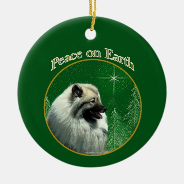 Ornamento De Cerâmica Keeshond Peace Chaveiro (Frente)