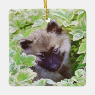 Ornamento De Cerâmica Keeshond Puppy na Pintura Original