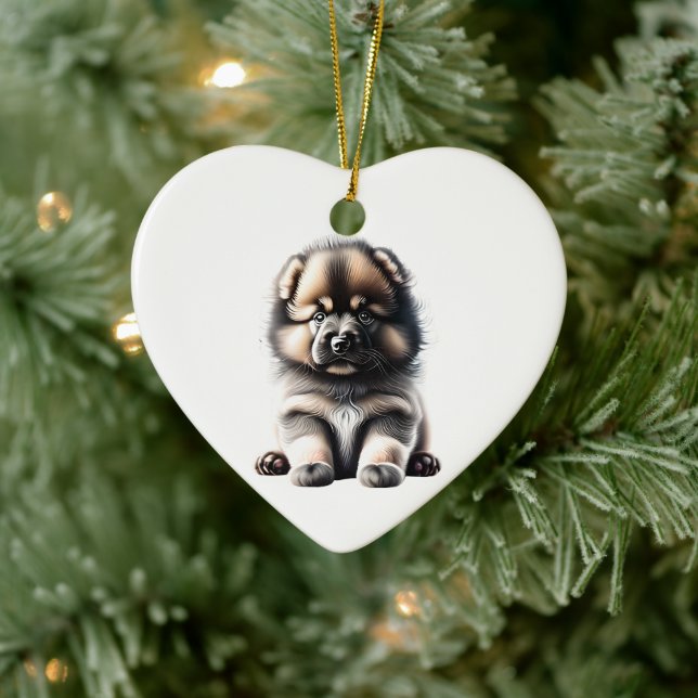 Ornamento De Cerâmica Keeshond Puppy Personalizado (Árvore)
