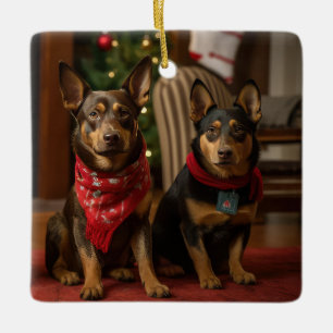 Ornamento De Cerâmica Kelpie Australiano junto à Lareira Natal