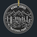 Ornamento De Cerâmica Kenai Fjords National Park Vintage Monoline<br><div class="desc">Kenai Fjords monolina design. O parque é um parque nacional americano que mantém o Harding Icefield,  as suas geleiras que transbordam,  e os fiordes e ilhas costeiras.</div>