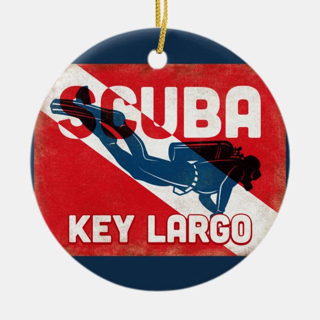 Ornamento De Cerâmica Key Largo Scuba Diver - Retro Azul (Frente)