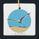 Ornamento De Cerâmica Key West, Flórida Sea Gull sobre Beach<br><div class="desc">Ornamento cerâmico com imagem de casco marítimo tridimensional sobrevoando a praia com ondas. Key West,  Flórida no guião embaixo.</div>