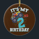 Ornamento De Cerâmica Kids 2 Years Old Boy Girl It's My 2nd Birthday<br><div class="desc">Kids 2 Years Old Boy Girl It's My 2nd Birthday Monster truck Gift. Perfect gift for your dad,  mom,  papa,  men,  women,  friend and family members on Thanksgiving Day,  Christmas Day,  Mothers Day,  Fathers Day,  4th of July,  1776 Independent day,  Veterans Day,  Halloween Day,  Patrick's Day</div>