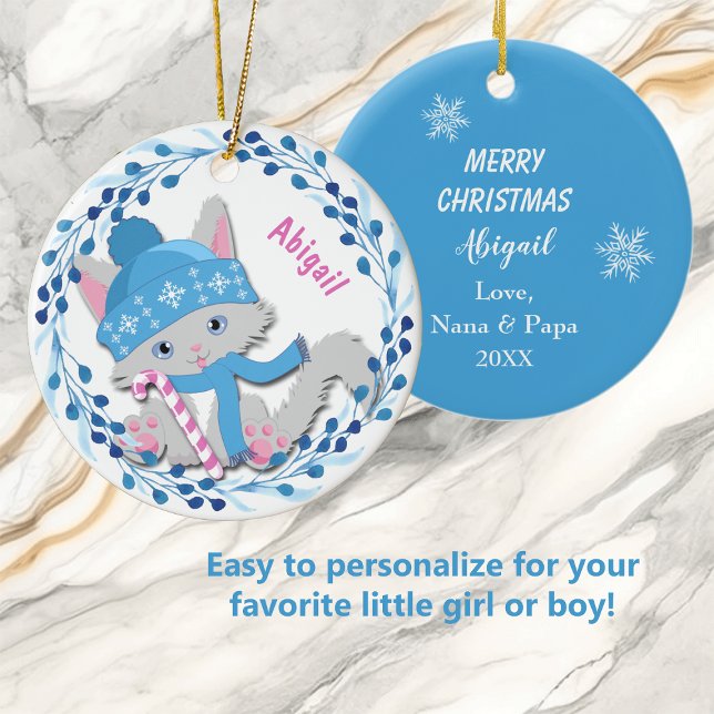 Ornamento De Cerâmica Kids de Wreath Blue Kitten (Criador carregado)