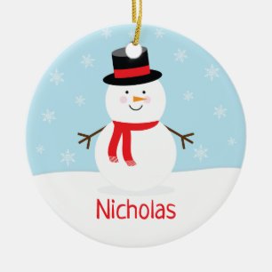 Ornamento De Cerâmica Kids Holiday Snowman Christmas Ornament