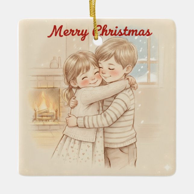 ORNAMENTO DE CERÂMICA KIDS HUG CUTE CHRISTMAS THEME (Frente)