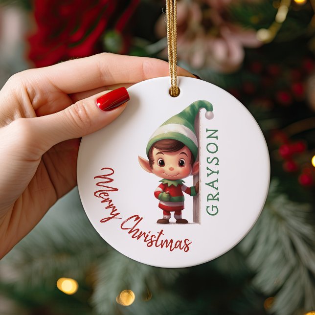 Ornamento De Cerâmica Kids Personalized Elf Christmas Tree (Criador carregado)