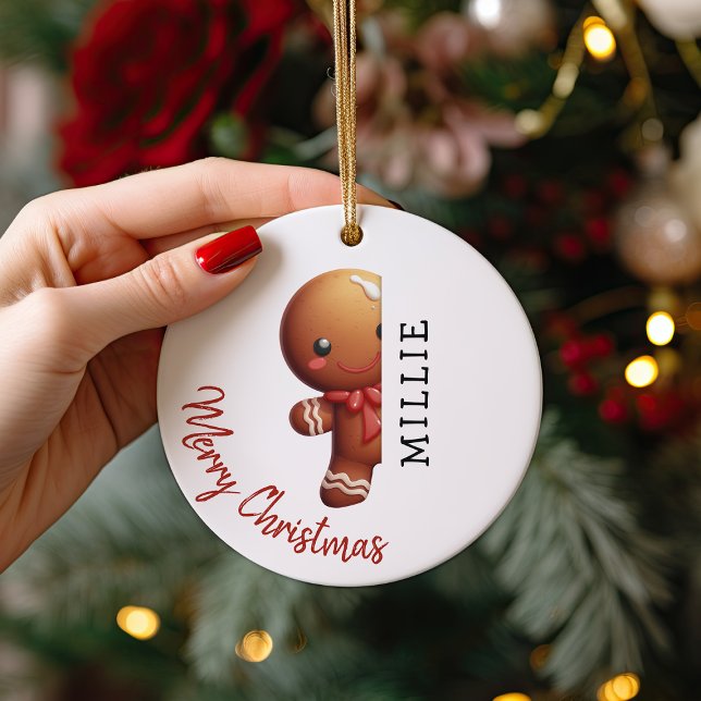 Ornamento De Cerâmica Kids Personalized Gingerbread Man Christmas (Criador carregado)