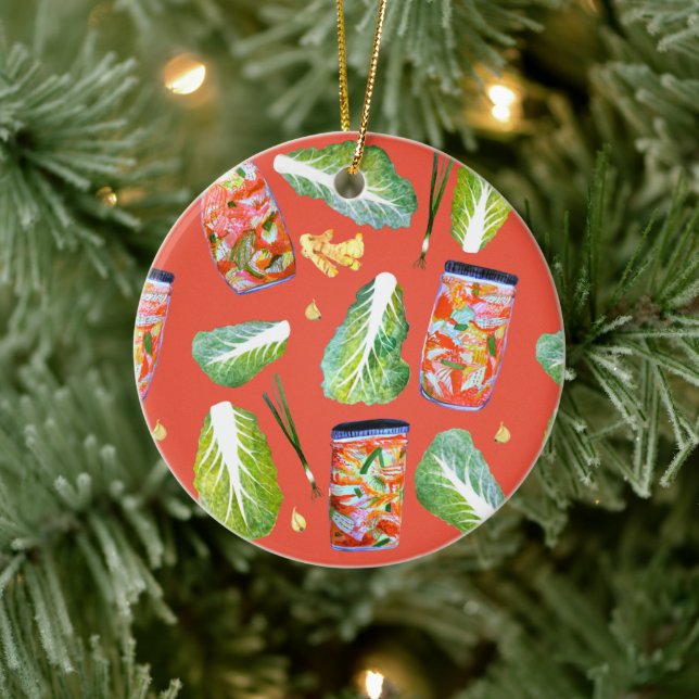 Ornamento De Cerâmica Kimchi Ingredientes Fermentação Divertida Aquarela (Árvore)