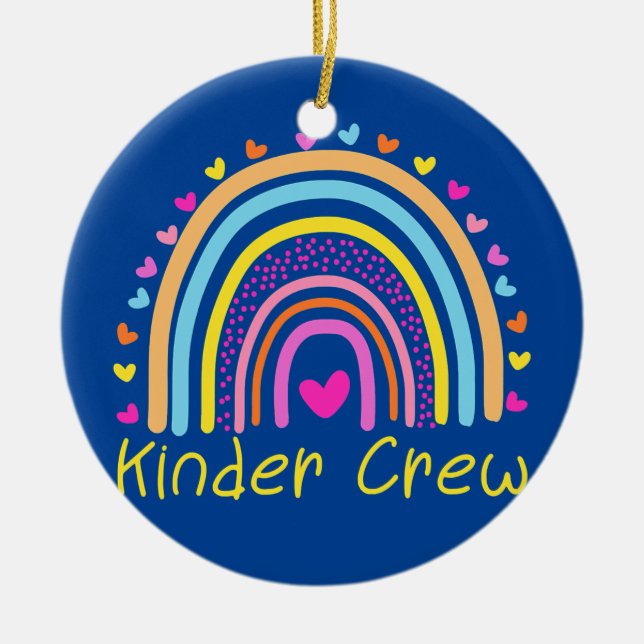 Ornamento De Cerâmica Kinder Crew Kindergarten Professor Rainbow Heart (Frente)