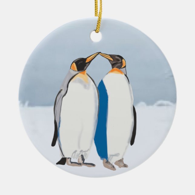 Ornamento De Cerâmica King Penguin Pair Kissing (Frente)
