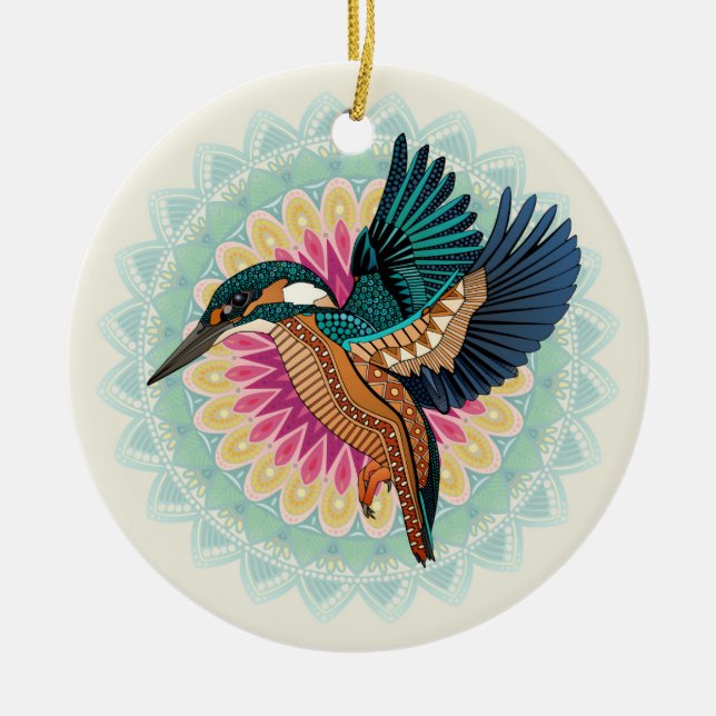 Ornamento De Cerâmica kingfisher mandala (Frente)