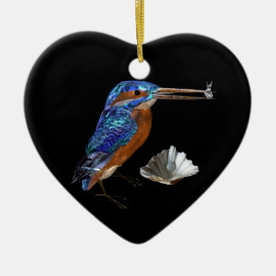 ORNAMENTO DE CERÂMICA KINGFISHER, MONOGRAMA DE CORAÇÃO AZUL