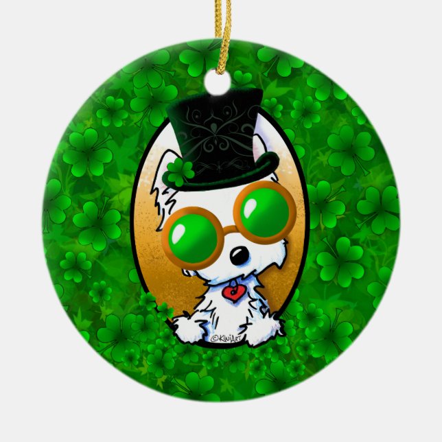 Ornamento De Cerâmica KiniArt Lucky Westie (Frente)