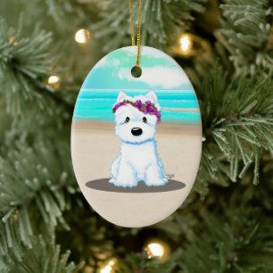 Ornamento De Cerâmica KiniArt ™️ Westie Flor de Praia