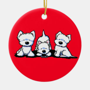 Ornamento De Cerâmica KiniArt Westie Trio