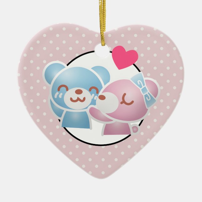 Ornamento De Cerâmica Kissing Bears Cute e Kawaii (Frente)
