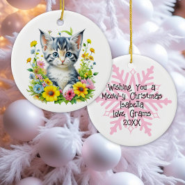 Ornamento De Cerâmica Kit de aquarela Gatinho Flores Natal Personalizado