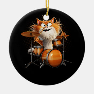 Ornamento De Cerâmica Kitten Rock Banda Engraçado Drummer Gatinho Gato J
