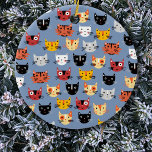 Ornamento De Cerâmica Kitty Cat Divertido<br><div class="desc">Muitos gatos brancos bonitos em um fundo azul.</div>
