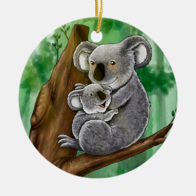 Ornamento De Cerâmica Koala bonito e bebê (Frente)