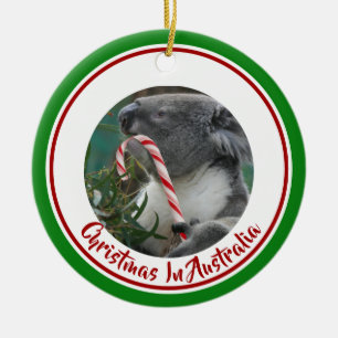 Ornamento De Cerâmica Koala de Natal com canas doces na árvore Eucalypt