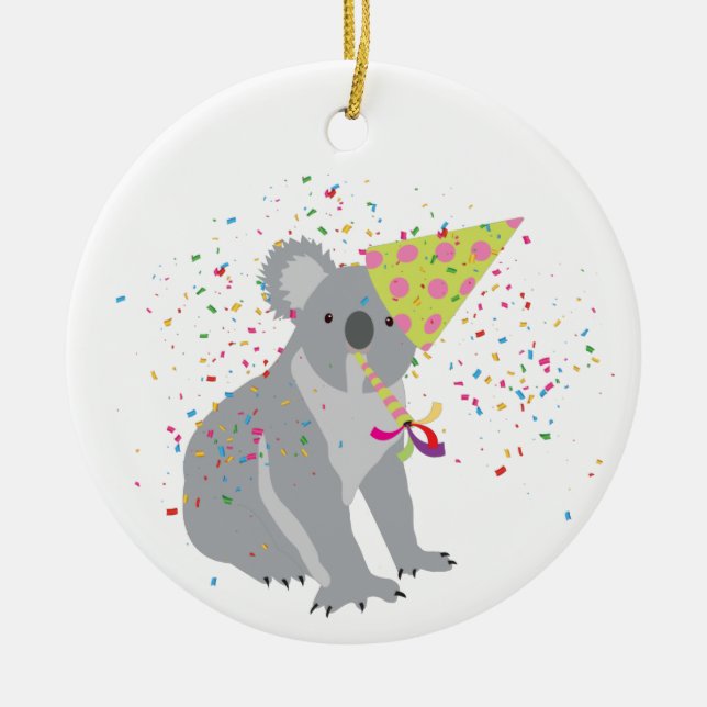 Ornamento De Cerâmica Koala Partying - Animals Having a Party (Frente)