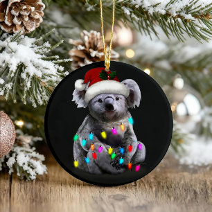 Ornamento De Cerâmica Koala Sentada Com Luzes De Natal
