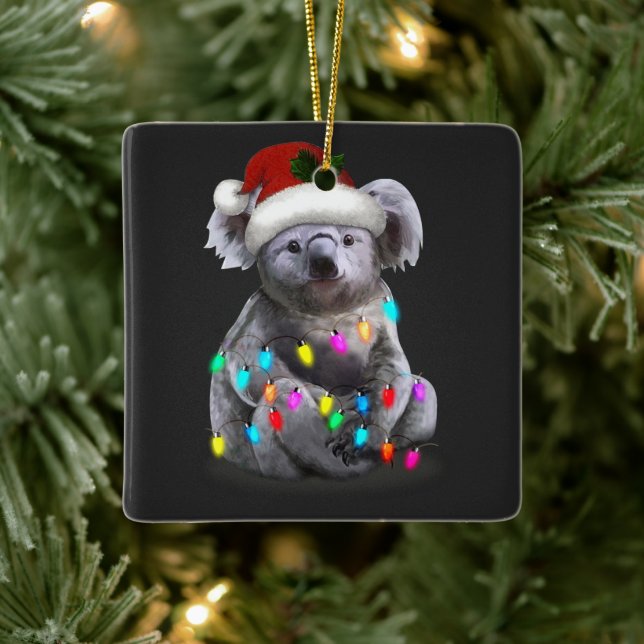 Ornamento De Cerâmica Koala Sentada Com Luzes De Natal (Árvore)
