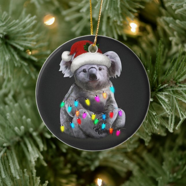 Ornamento De Cerâmica Koala Sentada Com Luzes De Natal (Árvore)