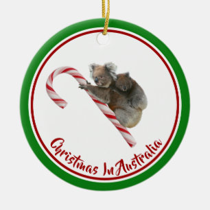 Ornamento De Cerâmica Koalas Em Candy Cane Abaixo