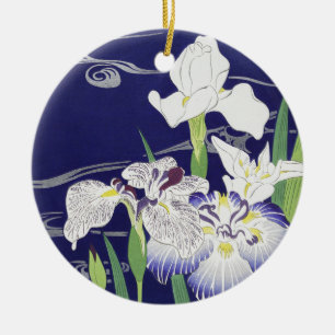 Ornamento De Cerâmica Kogyo Tsukioka Irises,Arte Flor Japonesa