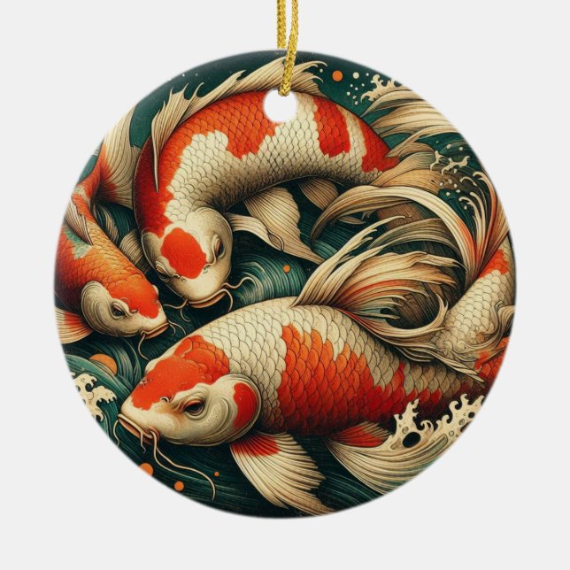 Ornamento De Cerâmica Koi Fish Christmas (Frente)