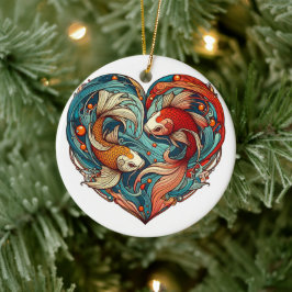 Ornamento De Cerâmica Koi Harmony: Natal Em Forma De Coração